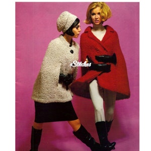 1960s Poncho Capes with Collar or No Collar, Plus Slouch Hat - Knit patterns PDF 1196