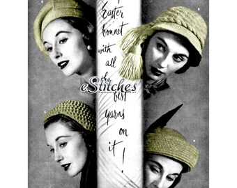 4 Hat Patterns, Beret, Helmet, Cloche Type Hats - 2 Knit and 2 Crochet pattern PDF 1607