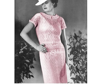 1930s Dress 2 Piece Lacey Set with Collar and Short Sleeves - Crochet pattern PDF 3692
