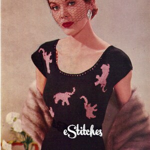 1950s Pink Elephants Scoop Neck Blouse with Short Sleeves Knit pattern PDF 3435 image 3