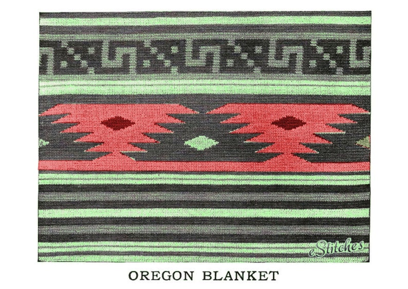 1900s Tapestry Crochet Navajo Oregon Blanket or Afghan, Stripes Vintage