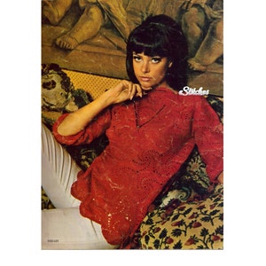Tunic Blouse with Swirl Motif and Scallop Edges - Crochet pattern PDF 5135