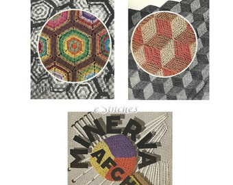 eBook 1930s Minerva Afghan Book Volume 46 - 13 Knit and Crochet pattern booklet PDF Download 0046