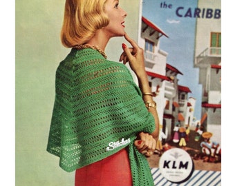 1950s Lace Stole or Shawl, a Vintage Hairpin Lace Pattern PDF 3398
