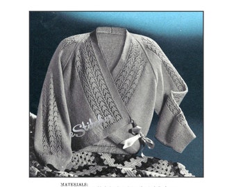 Vintage Cross Over Bedjacket or Sweater With Lace Accents Vintage Cross Over Bedjacket or Sweater With Lace Accents