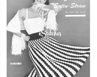 1950s Dress 3 Piece Sexy Top, Stole and Flared Skirt - 3 Crochet patterns PDF 1011