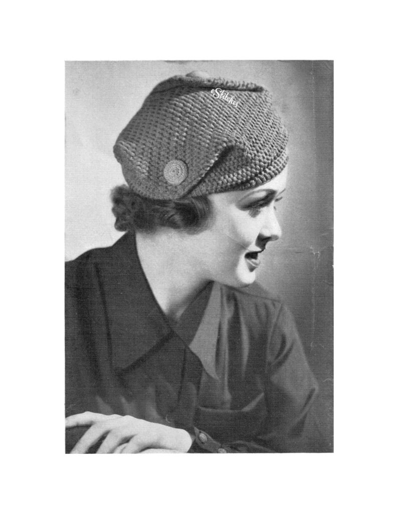 1930s Knockabout Turban Hat with Buttons Crochet pattern PDF 3044 image 3
