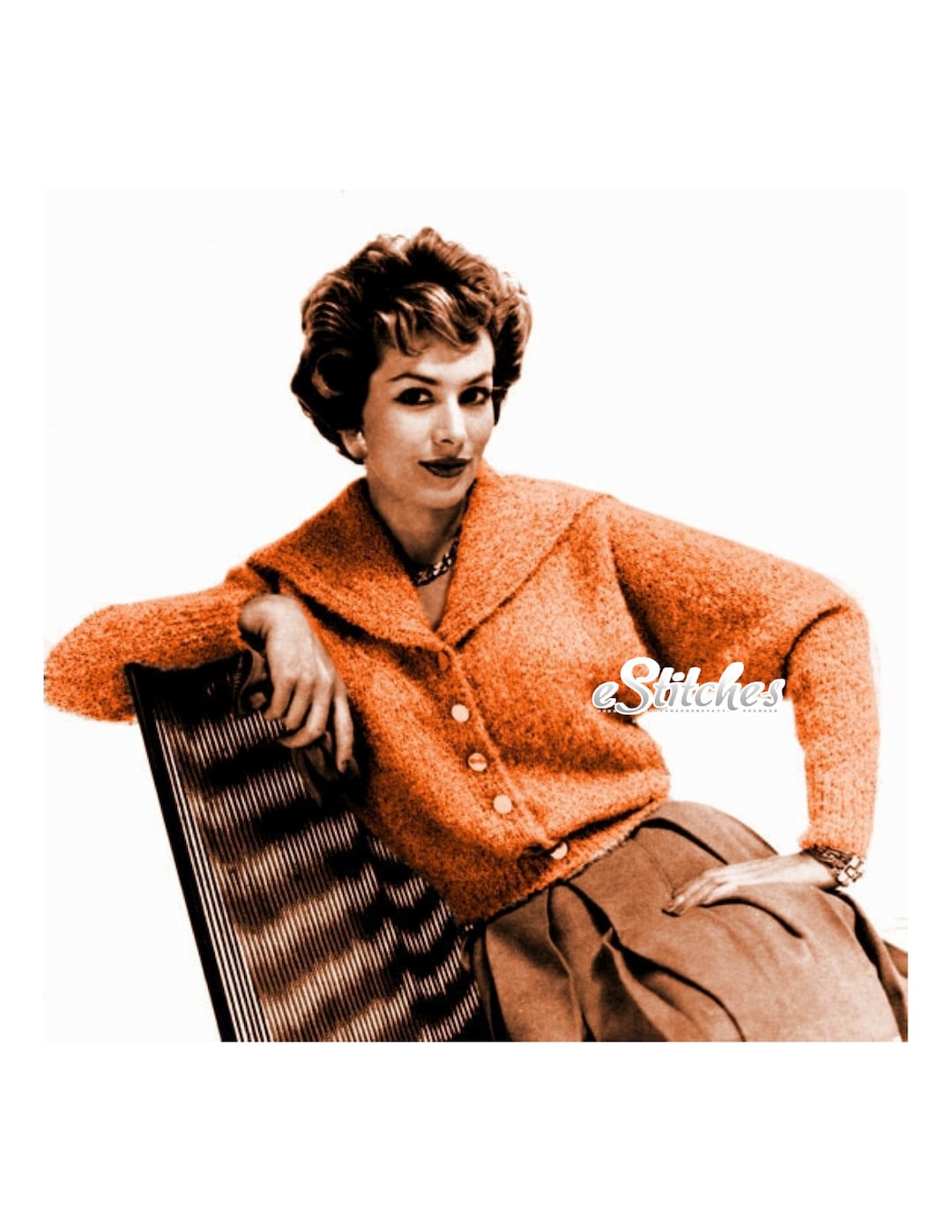 1950s Shawl or Sailor Collar Cardigan Sweater- Knit Pattern PDF