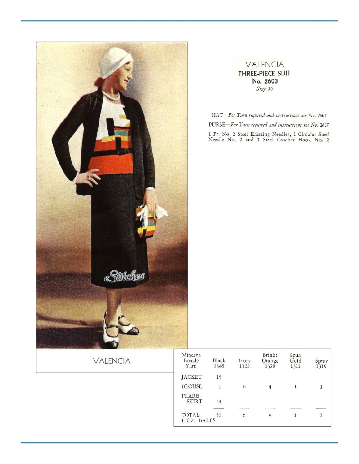 1930s 3 Piece Suit, Jacket, Top and Flared Skirt - Knit Pattern PDF ...