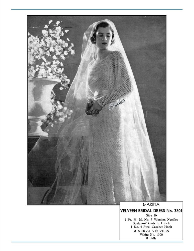 PDF 1930s Wedding Dress or Evening Gown Lacy Knit pattern PDF 3801 image 2