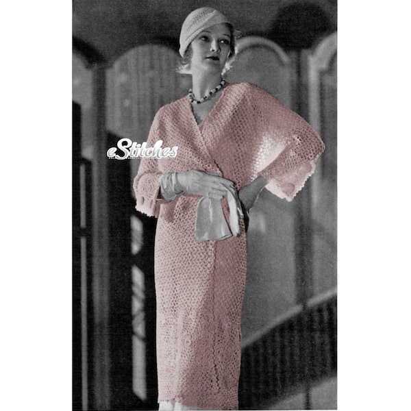 1930s Long Lacy Sweater Coat, Knee Length - Crochet pattern PDF 2803