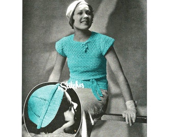 1930s Epaulette Shoulder Blouse and Rolled Brim Hat  - 2 Crochet pattern PDF 2904
