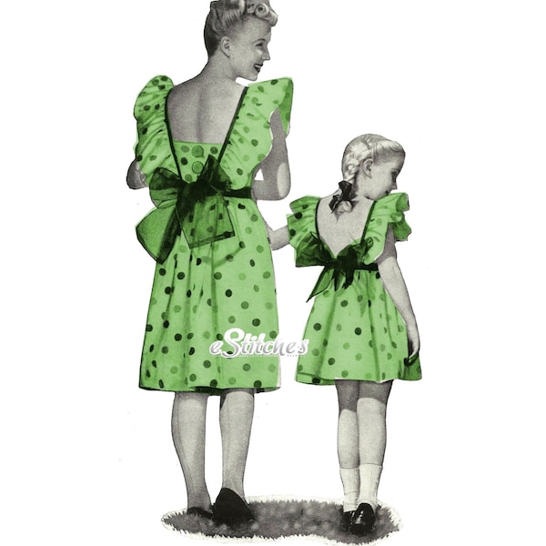 1940s Sun Back Pinafore Dresses for Ladies and Girls - Sewing pattern PDF 4356