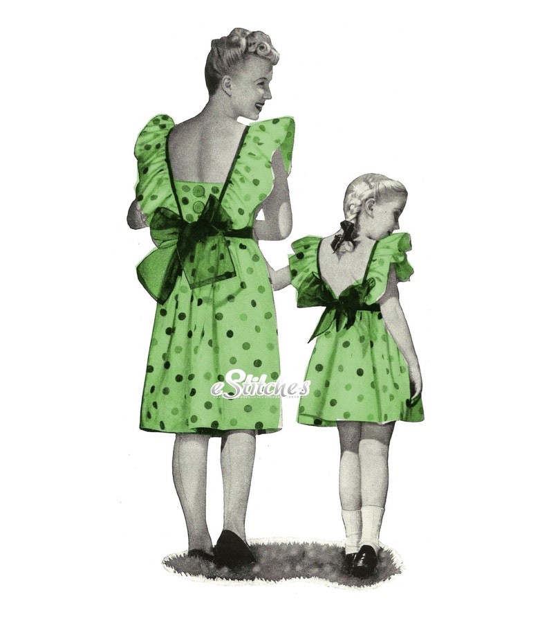 1940s Sun Back Pinafore Dresses for Ladies and Girls Sewing pattern PDF 4356 image 1