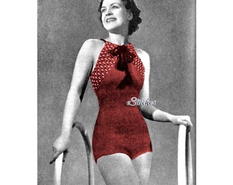 1930s Halter Swim Suit or Bathing Suit with Criss Cross Back - Crochet pattern PDF 1404