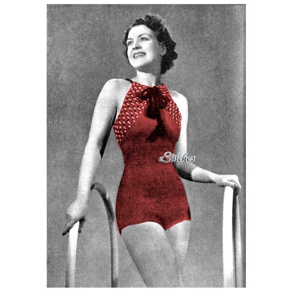 1930s Halter Swim Suit or Bathing Suit with Criss Cross Back - Crochet pattern PDF 1404