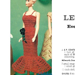 1960s Doll Evening Gown 11 1/2 Barbie - Crochet pattern PDF 0151