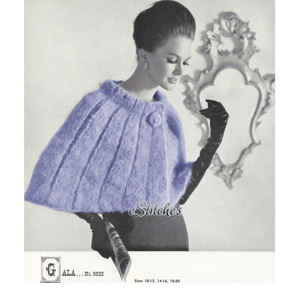 1950s Evening Wrap, Shoulder Cape or Capelet - Knit pattern PDF 8520