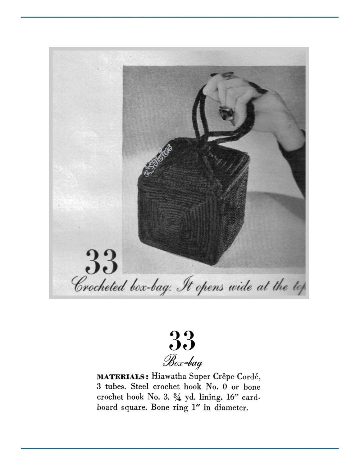 1940s Square Box Bag, It Opens Wide at the Top Crochet PDF Pattern 3345 ...