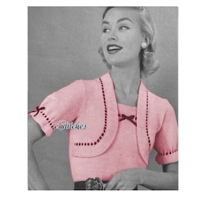 1950s Blouse with Attached Bolero and Puff Sleeves- Knit pattern PDF 1602