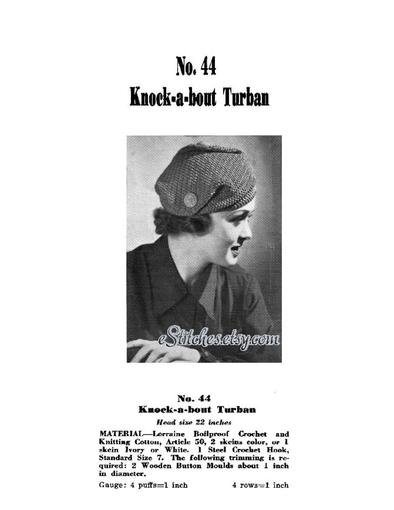 1930s Knockabout Turban Hat with Buttons Crochet pattern PDF 3044 image 2