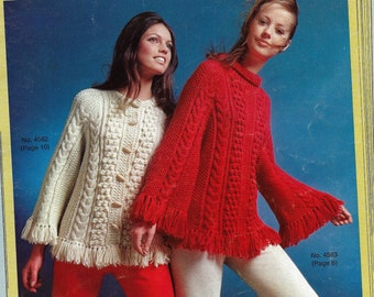 1970er Pullover Pullover Poncho & Button Up Cardigan - Strickanleitung PDF 4562