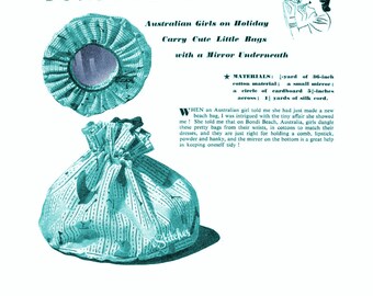 1950s Beach Bag with Mirror Underneath called the Bondi Beach Bag -  Sewing pattern PDF 2493