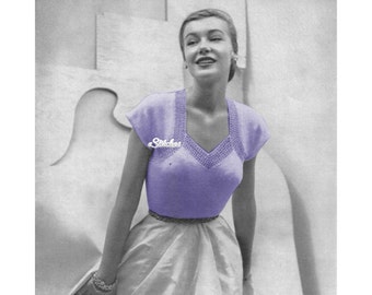 1940s Top or Blouse with Metallic Edge - Knit pattern PDF 3406