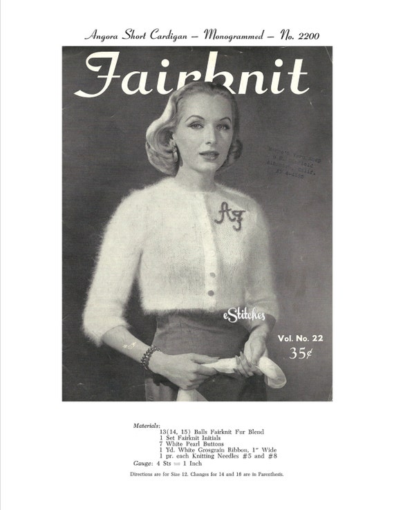 1950s Angora Short Sweater With Three Quarter Sleeves Knit