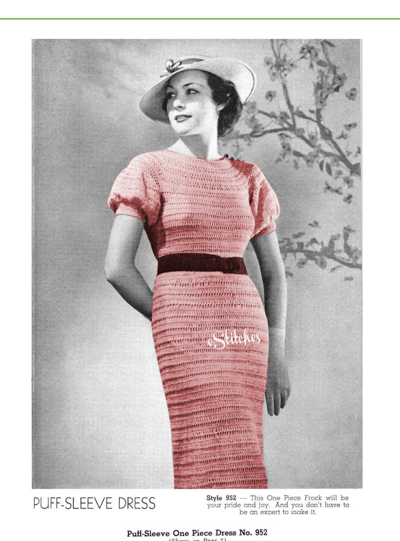 1930s Dress with Puff Sleeves from Hairpin Lace Creations 1 Hairpin Lace pattern PDF 8952 image 1