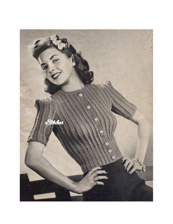 トップス 1940s vintage short sleeve knit Vintage 1940s 1950s Campus Rockabilly All Cotton Knit Short