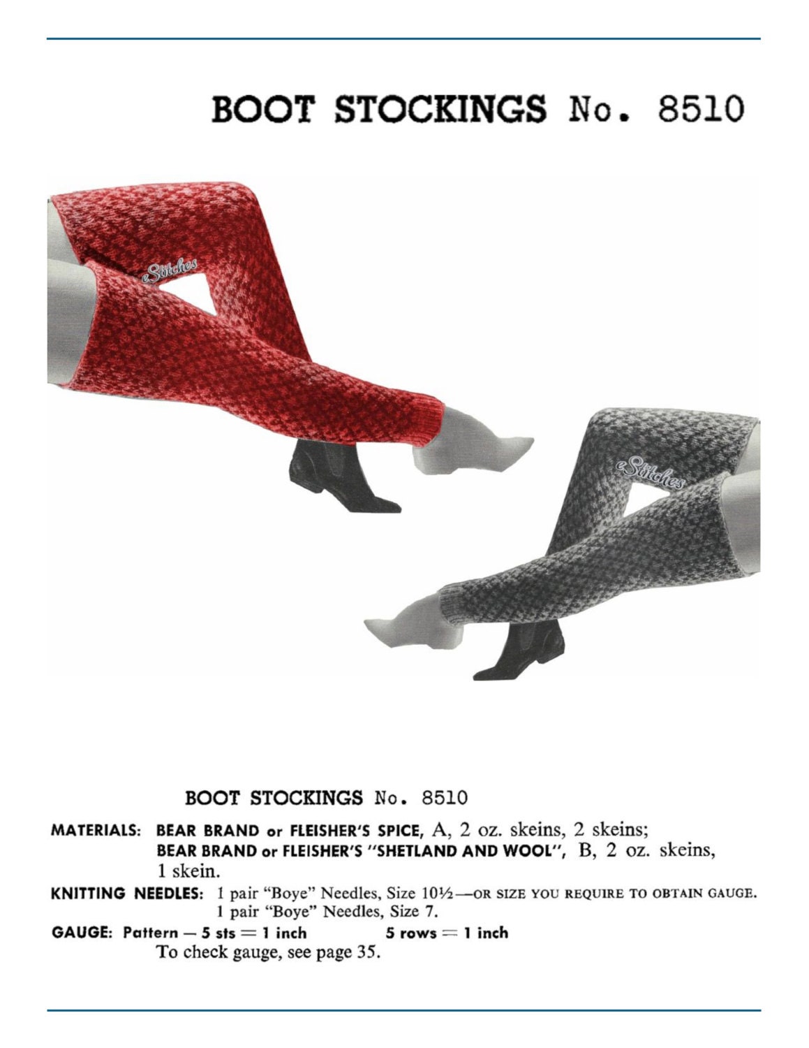 1960s Boot Stockings or Thigh Highs Footless Knit Pattern PDF 8510