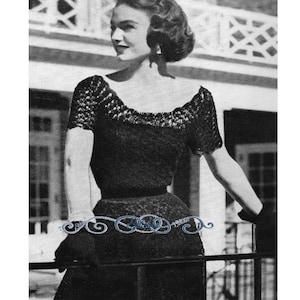 Vestido de encaje con falda acampanada de los años 50 - Patrón de ganchillo PDF 5326