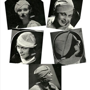 1930s Hats set of Jaunty Turban, Beret Brim Hat, Fez 5 Knit and Crochet patterns PDF 2999 image 3