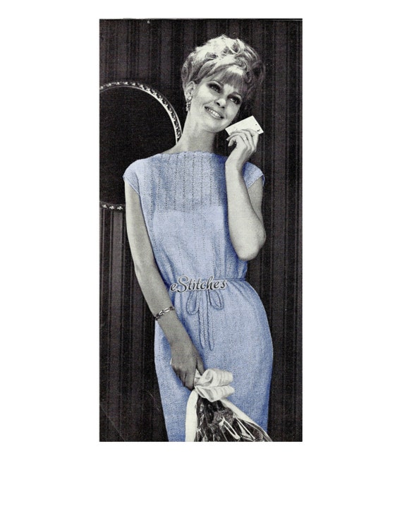 1960s Simple Shift Dress with Scalloped Edge for machine knitting - Machine  Knit Pattern PDF 1213