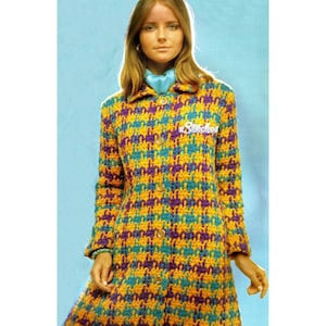 Płaszcz w stylu houndstooth z lat 60. XX wieku z wykorzystaniem techniki splotu w stylu mod — wzór szydełkowy PDF 6901