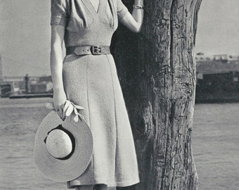 1930s Dress with Puff Sleeves and Flared Skirt Knit pattern PDF 1170