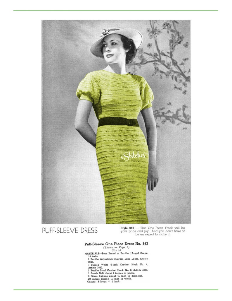 1930s Dress with Puff Sleeves from Hairpin Lace Creations 1 Hairpin Lace pattern PDF 8952 image 3