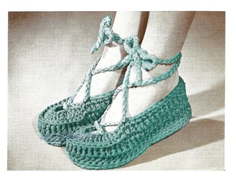 Vintage 1940s Wedgie Play Shoes for the Pin Up Gal - Crochet pattern PDF 2614