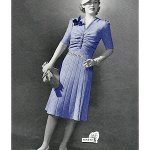 1930s Dress Shirred Bodice and Flared Seamed  Skirt - Knit pattern PDF 4840