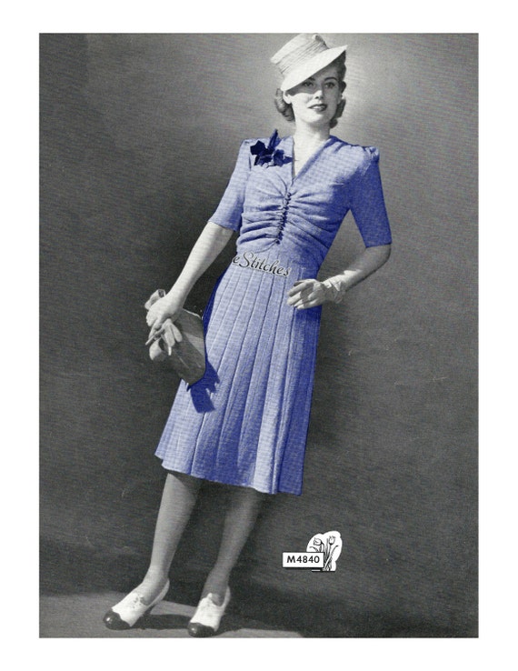 1930s Dress Shirred Bodice and Flared Seamed Skirt - Knit Pattern PDF 4840  - Etsy