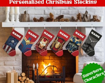 Personalized Christmas Stockings, Marvel Avengers Christmas Stocking, Iron Man Captain America Spider Man Captain Marvel Black Panther Gift