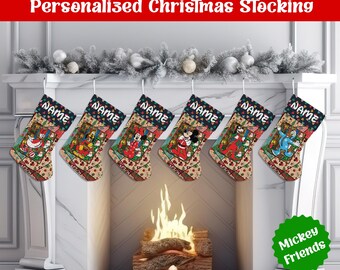 Personalized Christmas Stockings, Disney Mickey Friends Christmas Stocking, Mickey Minnie Pluto Daisy Donald Custom Name Gift For Kid Family