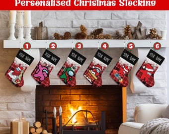Personalized Among Us Christmas Stocking, Custom Among Us Christmas Stocking, Funny Crewmate Impostor Holiday Stocking, Gift For Kids