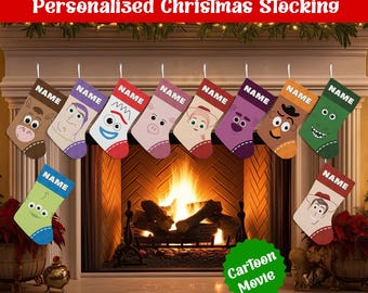 Personalized Christmas Stockings, Disney Pixar Toy Story Christmas Stocking, Woody Buzz Lightyear Jessie Rex Forky Hamm Custom Name Gift