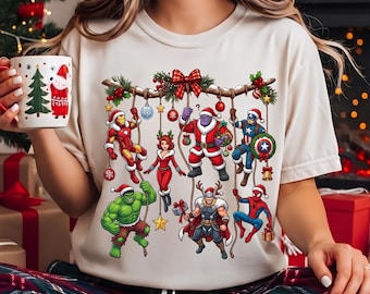 Avengers Christmas PNG, Marvel Christmas PNG, Iron Man Black Widow Thanos Captain America Hulk Thor Spider Man, Christmas Shirt Design