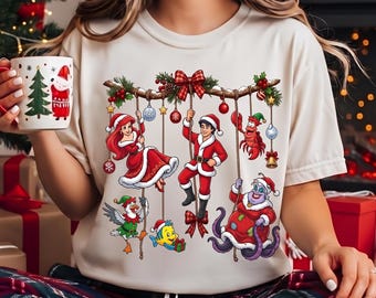 The Little Mermaid Christmas PNG, Disney Ariel PNG, Ariel Prince Eric Sebastian Ursula Scuttle, Christmas Shirt Design, Christmas 2026