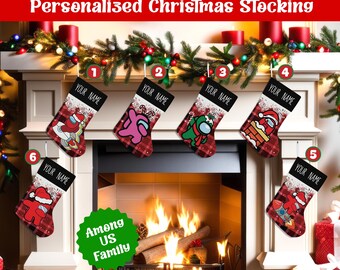 Personalized Among Us Christmas Stocking, Custom Among Us Christmas Stocking, Funny Crewmate Impostor Holiday Stocking, Gift For Kids