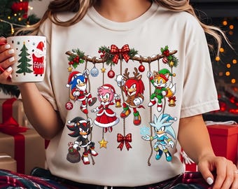 Sonic Christmas PNG, Sonic the Hedgehog PNG, Sonic Amy Rose Knuckles Tails Shadow Silver PNG, Christmas Shirt Design, Sublimation Png 2026
