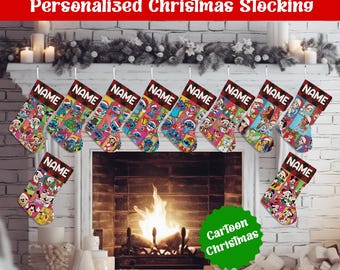 Personalized Christmas Stockings, Disney Christmas Stocking, Mickey Minnie Stitch Disney Princess Custom Name Stocking, Holiday Gift For Kid